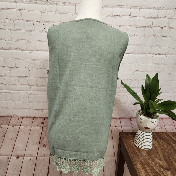 Boho Green Embellished Tank Top Plus Size 1X 2X - Picture 2 of 7